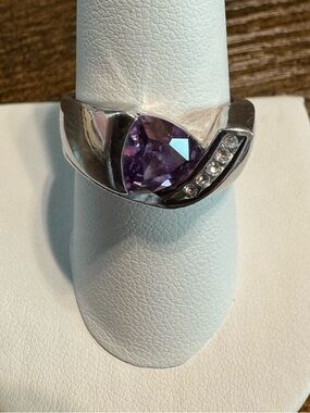 Amethyst CZ Wave Ring 18KGE Gold Electroplated Statement Ring Size 8